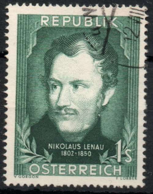 Austria 1952 150th Birth Anniversary of Lenau (writer) 1s green vfu. SG 1239. Cat £3,25 (2013)