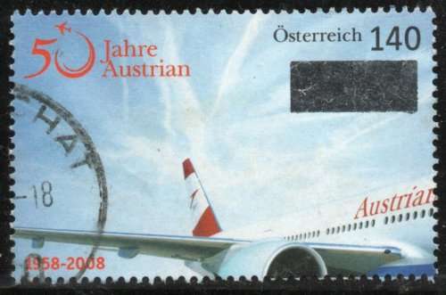 Austria 2008 Austrian Airlines 50th Anniversary 140c very fine used. SG 2913. Cat £3,25 (2013)
