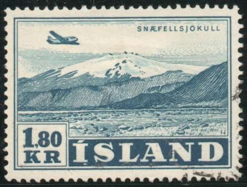 Iceland 1947 `Air` 1k80 blue very fine used. SG 275. Cat £11 (2013)