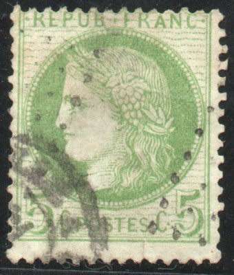 France 1870 Ceres Definitive 5c green good used. SG 192. Cat £14,50 (2015)