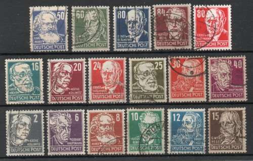Germany 1948 Russian Zone Politicians, Artists & Scientists set of 17 vfu SG R33-48 Cat £52,80(2013)
