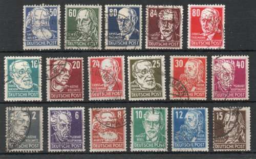 Germany 1948 Russian Zone Politicians, Artists & Scientists set of 17 vfu SG R33-48 Cat £52,80(2013)