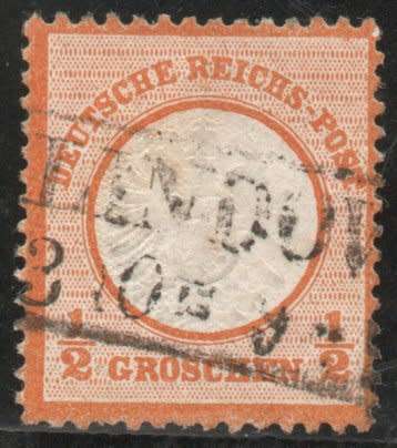 Germany 1872 Arms Definitive Type B ½g orange very fine used. SG 18. Cat £12,50 (2013)