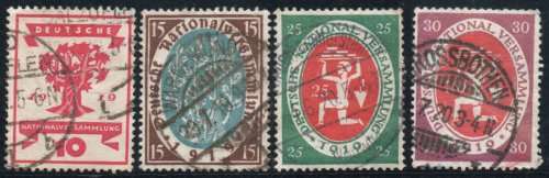 Germany 1919 National Assembly Weimar set of 4 very fine used. SG 107-110. Cat £9,55 (2013)