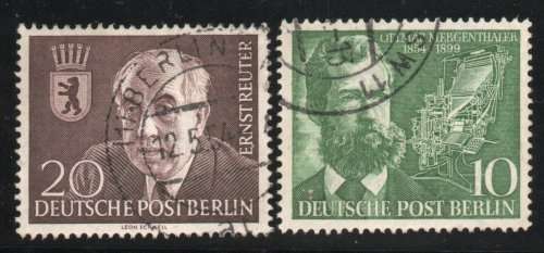 Germany Berlin 1954 2 stamps very fine used. SG B112 & B114. Cat £6,25 (2013)