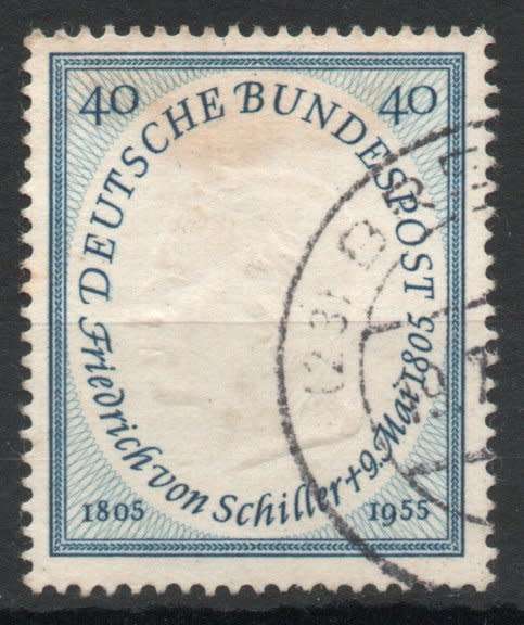 Germany West 1955 150th Death Anniv of Schiller (poet) 40pf blue fine used SG 1136. Cat £7,50 (2013)