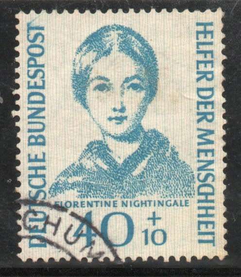 Germany West 1955 Humanitarian Relief Fund 40pf + 10pf blue very fine used. SG 1151. Cat £50 (2013)