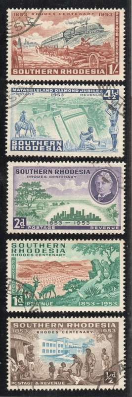 Southern Rhodesia 1953 Cecil Rhodes Birth Centenary set of 5 vfu. SACC 73-77. Cat R139 (2023-25)
