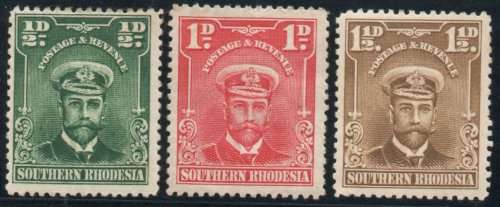 Southern Rhodesia 1924 KGV Definitive ½d, 1d & 1½d lmm & umm. SACC 1-3. Cat R280. (2023-25)