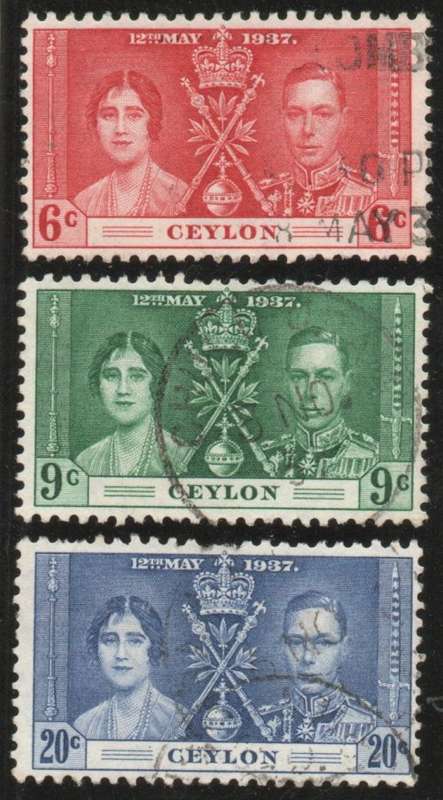 Ceylon 1937 Coronation set of 3 very fine used. SG 383-385. Cat £10 (2022)
