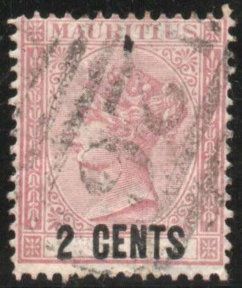Mauritius 1878 surch 2c dull rose fine used. SG 83. Cat £15 (2022)