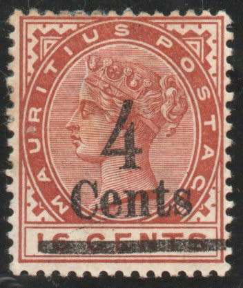 Mauritius 1899 surch 4c on 16c chestnut mounted mint. SG 137. Cat £17 (2022)