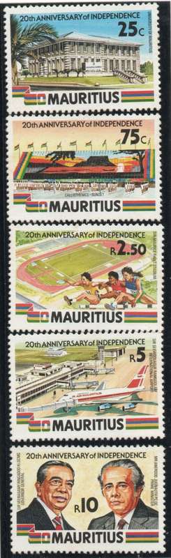 Mauritius 1988 `20th Anniv of Independence` set of 5 unmounted mint. SG 781-785. Cat £4,65 (2013)