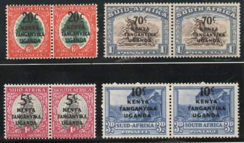 Kenya, Uganda & Tanganyika 1941 SA stamps surch set of 4 pairs lmm. SG 151-154. Cat £25 (2022)