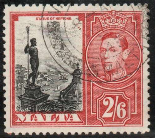 Malta 1938 Definitive 2/6d black and scarlet very fine used. SG 229. Cat £7,50. (2022)