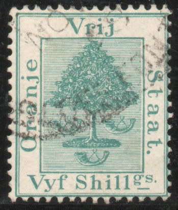 Orange Free State 1878-94 Definitive 5/- green very fine used. SACC 13. Cat R450. (SACC 2023-25)