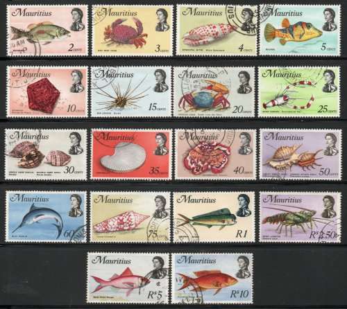 Mauritius 1969 Marine Life Definitive set of 18 very fine used. SG 382-399w. Cat £27 (2022)
