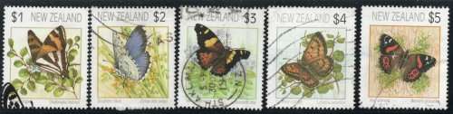 New Zealand 1991 Butterflies set of 5 very fine used. SG 1635-1644. Cat £12,85 (2013)