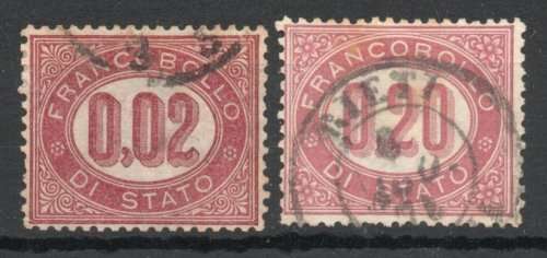 Italy 1875 Official stamps 2c and 20c very fine used. SG O21 & O23. Cat £6,35. (2013)