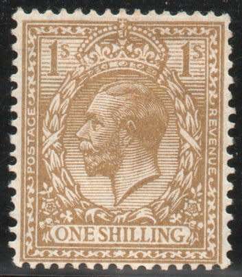 Great Britain 1924 KGV Definitive 1/- bistre-brown lightly mounted mint. SG 429. Cat £22 (2023-25)