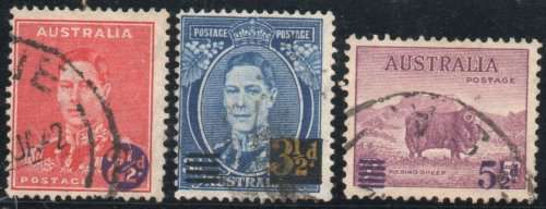 AUSTRALIA 1941 SURCHARGED SET OF 3 VFU. SG 200-202. CAT £9,50 (2022)