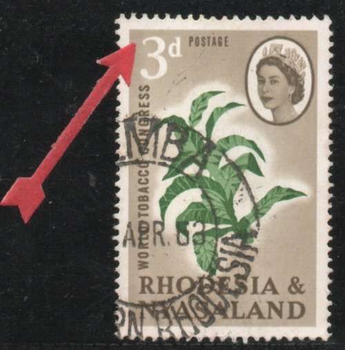 Rhodesia & Nyasaland 1963 World Tobacco Congress 3d with serif to `3` vfu. SACC 44a. Cat R50