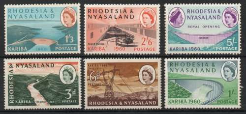 Rhodesia & Nyasaland 1960 Kariba Hydro-Electric Scheme set of 6 umm. SACC33-38. Cat R360 (2023-25)