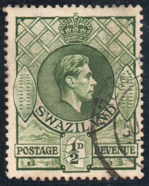 Swaziland 1938-54 KGVI Definitive ½d green perf 13½ x 14 fine used. SACC 27a. Cat R60 (2023-25)