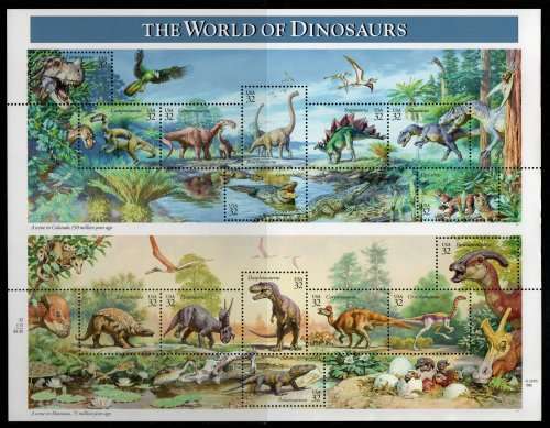 United States of America 1997 `The World of Dinosaurs` sheet of 15 umm. SG 3285-3299. Cat £15 (2012)