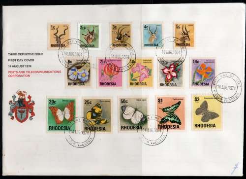 Rhodesia 1974 set of 15 on FDC. SACC 251-270. Cat R80. (2023-25)