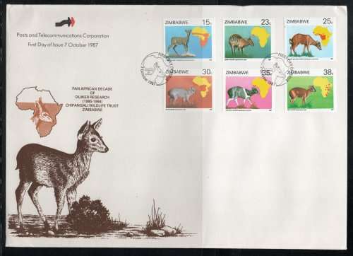 Zimbabwe 1987 Duikers set of 6 on FDC. SG 718-723. Stamps Cat £4. (2014)