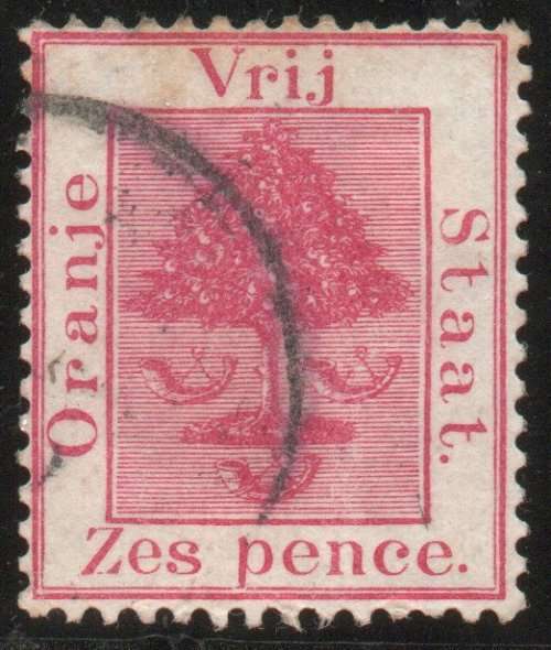 ORANGE FREE STATE 1878-94 6d ROSE CARMINE. SACC 11. CAT R200. (SACC 2019/20)