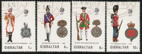 Gibraltar 1973 Military Uniforms 5th series set of 4 very fine used. SG 313-316. Cat £7 (2013)