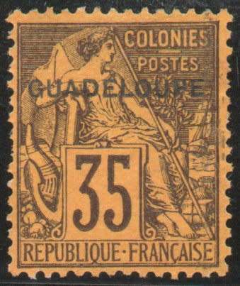 Guadeloupe 1891 Definitive 35c black on orange very fine used. SG 30. Cat £85 (2013)