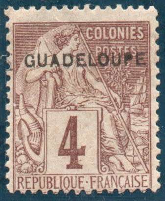 Guadeloupe 1891 Definitive 4c brown on grey mounted mint. SG 23. Cat £6 (2013)