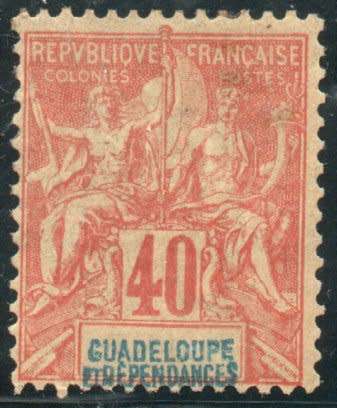 Guadeloupe 1892 Definitive 40c red on yellow mounted mint. SG 44. Cat £32 (2013)