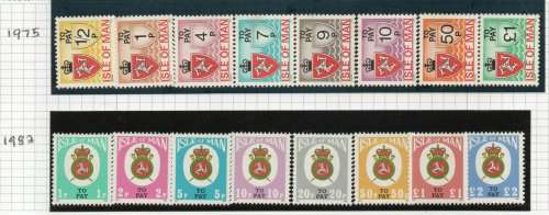 Isle of Man 1975 and 1982 Postage due sets unmounted mint. SG D9-D24. Cat £10 (2013)