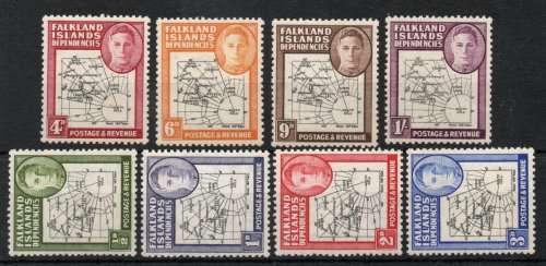 Falkland Islands Dependencies 1946 Definitive set of 8 lightly mounted mint. SG G1-G8 Cat £13 (2022)
