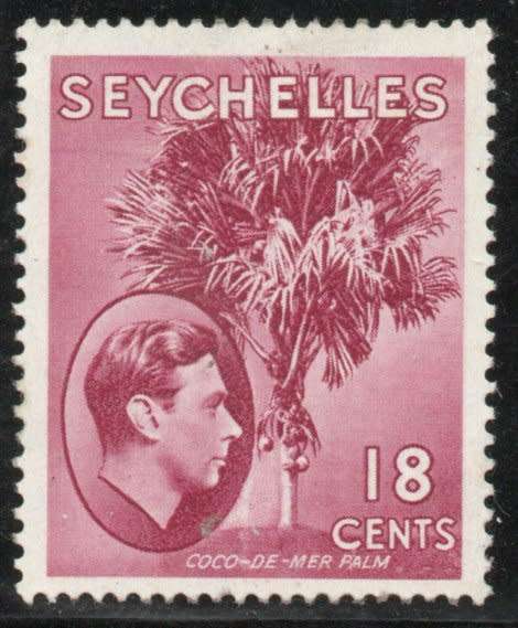 Seychelles 1938-49 KGVI Definitive 18c carmine-lake chalky paper lmm. SG 139c. Cat £14 (2022)