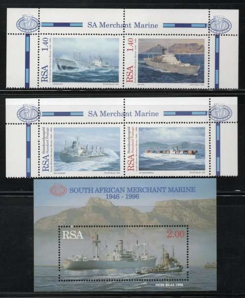 South Africa 1996 50th Anniv of SA Merchant Marine set of 4 & m/s. SACC 967-971. Cat R105 (2023-25)