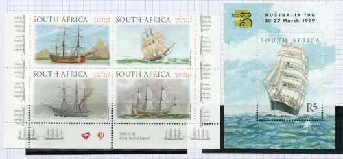 South Africa 1999 Sailing the Southern Oceans set of 4 & m/s umm. SACC 1188-1192. Cat R150 (2023-25)