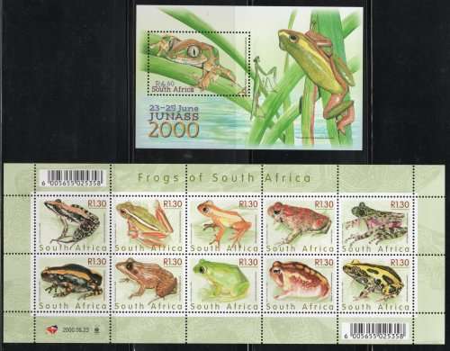 South Africa 2000 Frogs of South Africa sheetlet of 10 & m/s umm. SACC 1258 & 1269 Cat R210(2023-25)