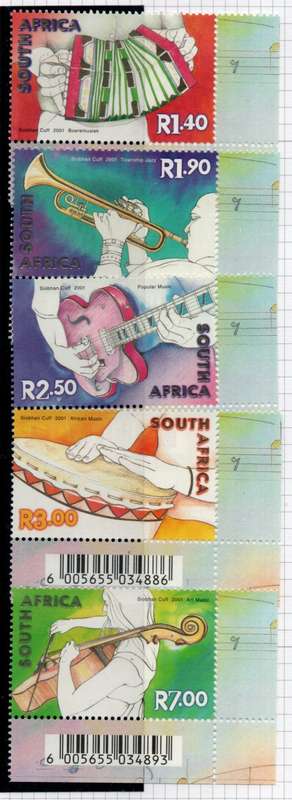 SOUTH AFRICA 2001 MUSIC IN SOUTH AFRICA SET OF 5 UMM. SACC 1434-38. CAT R137.(2023-25)