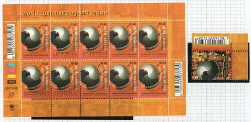 South Africa 2001 World Conference Against Racism single stamp & sheet of 10 umm. Cat R170 (2023-25)