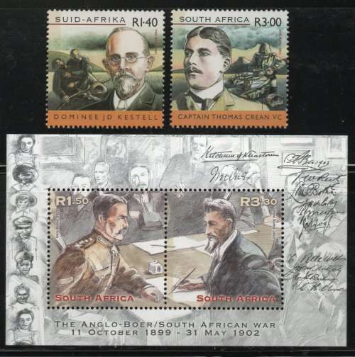 South Africa 2001 & 2002 Anglo Boer War 2 sets unmounted mint. SG 1490 & 1432-33. Cat R120 (2023-25)