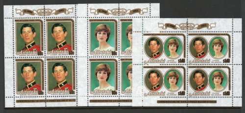 Aitutaki 1981 Royal Wedding set of 3 in Sheetlets of 4 unmounted mint SG 391-93. Cat £5,20 (2013)