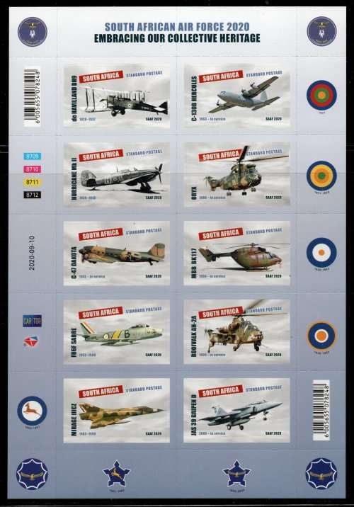 South Africa 2020 SA Air Force sheetlet of 10 unmounted mint. SACC 2334. Cat R350 (2023-25)