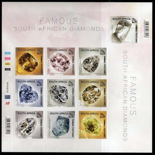 South Africa 2019 Famous SA Diamonds sheetlet of 10 unmounted mint. SACC 2324. Cat R750 (2023-25)
