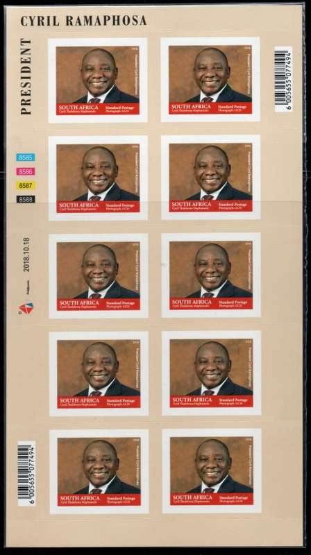 South Africa 2018 President Ramaphosa Sheetlet of 10 unmtd mint. SACC 2318. Cat R400 (2023-25)