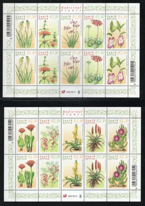 South Africa 2000 Medicinal Plants 2 sets of 10 in full sheets umm. SACC 1270-79. Cat R320 (2023-25)